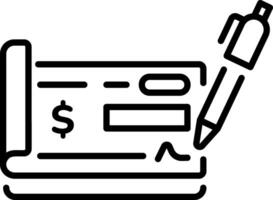 A linear style icon of cheque vector