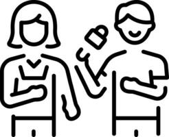 A line style icon showing a character taking an interview vector