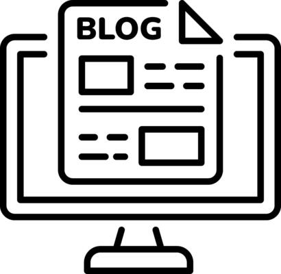 A line style icon showing digital blogging