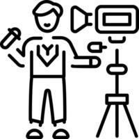 A linear style icon showing a media reporter vector