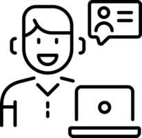 A linear icon showing a character doing online chat vector
