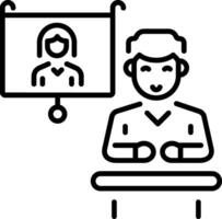 A linear style icon showing a news host vector