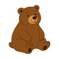 A cartoon bear is sitting on a white background. The bear is smiling and he is happy vector