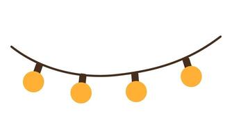 A string of lights with four bulbs on each side. The bulbs are yellow and the string is brown vector