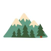 A mountain range with trees and a small tree in the foreground. The mountain range is green and the trees are green as well vector