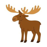 A cartoon moose with antlers is standing on a white background. The moose has a happy expression on its face vector