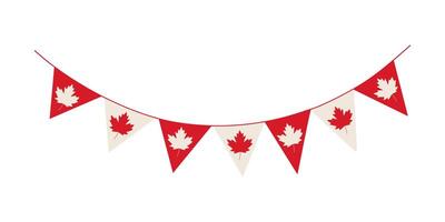 A red and white Canadian flag with a maple leaf on it. The flag is hanging on a white background vector