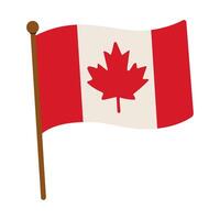 A red and white flag with a maple leaf on it. The flag is waving in the wind vector