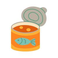A can of fish soup with a fish on the can. The can is open and the soup is inside vector
