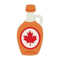 A bottle of maple syrup with a red maple leaf on the label vector