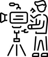 A line style icon depicting a character recording with a camera vector
