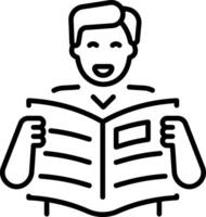 A linear icon depicting a character read newspaper vector