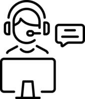 A linear style icon depicting a call service character vector