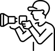 A linear icon depicting press photographer with camera vector