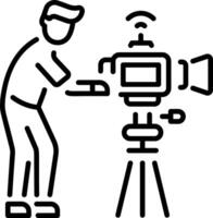 A linear icon showing camera operator with tripod vector