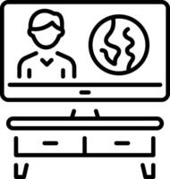 A linear icon showing watching news on screen vector