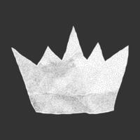 Crumpled paper crown shape on dark background. Notebook sheet with jagged torn edges, gritty dotted texture, halftone royalty element. vector
