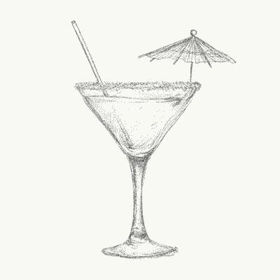 Summer aperitivo and cozy cafe cocktail in Italian style, illustrated with vintage ink sketch. Noisy gritty dot halftone effect and retro pop art stipple texture.