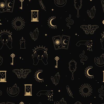 Magic line art seamless pattern