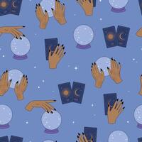 Magic ball and witch hands flat seamless pattern vector