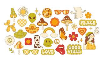 Groovy hippie set. Flat style vector