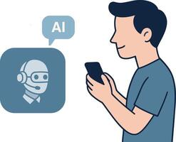AI Customer Service Bot Assisting Person via Smartphone vector