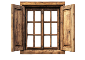 Rustic wooden window with shutters isolated on transparent background png
