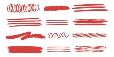 Red Hand-Drawn Line And Scribble Set. Creative Design Elements Collection. Isolated Illustration vector
