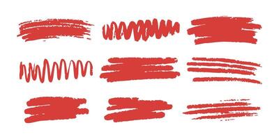 Red Brush Stroke And Scribble Set. Artistic Design Elements Collection vector