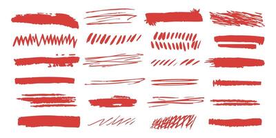 Red Brush Stroke And Scribble Set. Artistic Design Elements. Isolated Illustration vector