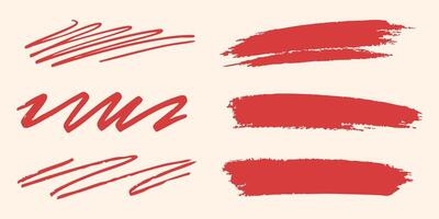 Red Brush Stroke And Scribble Set. Artistic Expression And Creativity Collection vector