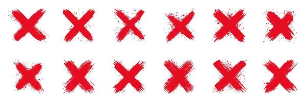 Red Brushstroke X Marks Set. Symbol Of Error And Rejection. Grunge Style Collection. Isolated Illustration vector