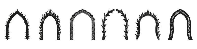 Decorative Gothic Archway Designs Set. Ornamental And Architectural Elements Collection. Isolated Illustration vector