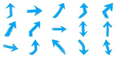 Blue Brush Stroke Arrows Set. Directional Symbols For Navigation And Design. Isolated Illustration vector