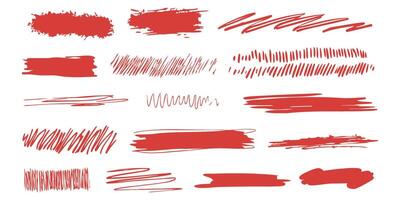 Red Brush Stroke And Scribble Set. Artistic Design Elements For Creative Projects vector