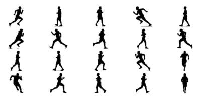 Running And Walking Human Silhouettes Icon Set. Dynamic Movement And Fitness Activity Symbol Collection. Sports And Exercise Visuals For Health And Wellness. Isolated Illustration vector