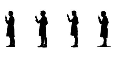 Scientists Analyzing Samples Silhouette Icon Set. Laboratory Research And Experimentation Symbol Collection. Scientific And Educational Visuals. Isolated Illustration vector
