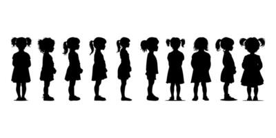 Silhouette Of Standing Children In Side View Icon Set. Growth And Development Observation Symbol Collection. Educational And Parenting. Isolated Illustration vector