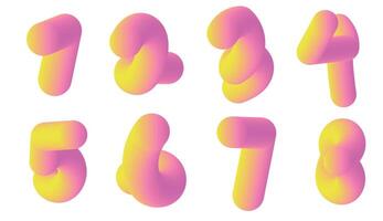 Inflated, gradient pink and yellow 3D numbers from one to eight. vector