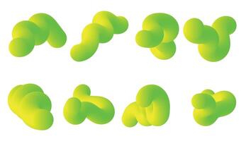 Eight glowing, abstract, green blob shapes on white background. vector