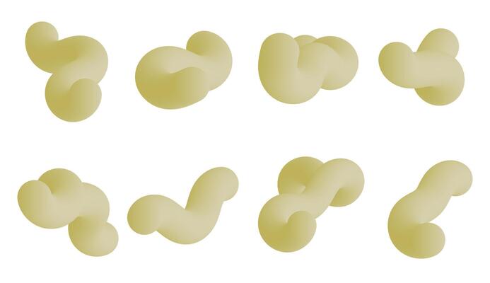 Eight abstract, beige-yellow blob-like shapes arranged on a white background.