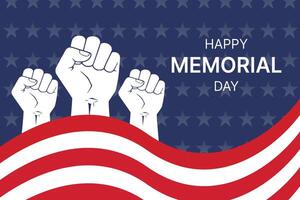 White raised fists over American flag design, HAPPY MEMORIAL DAY text. vector