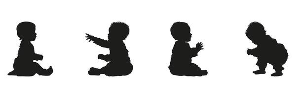 Baby Poses In Silhouette Set. Infant Development And Growth Symbol Collection. Parenting And Educational Use. Isolated Illustration vector