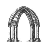 Gothic Archway With Columns Black And White Silhouette Illustration. Architectural Elegance And Historical Design. Isolated Illustration vector