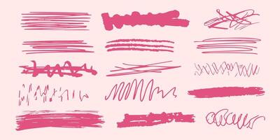 Abstract Pink Scribble And Line Art Set. Creative Doodle Design Collection. Isolated Illustration vector