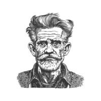 Elderly Man With Distinctive Features Black And White Silhouette Illustration. Wisdom And Experience In Aging. Isolated Illustration vector