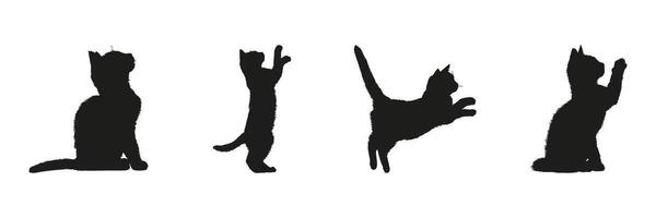 Cat Poses In Silhouette Set. Feline Movement And Behavior Symbol Collection. Pet Care And Animal Observation Use. Isolated Illustration vector