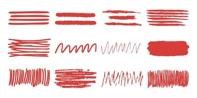 Red Brush Stroke And Line Art Set. Creative Design Elements For Artistic Projects Collection. Isolated Illustration vector