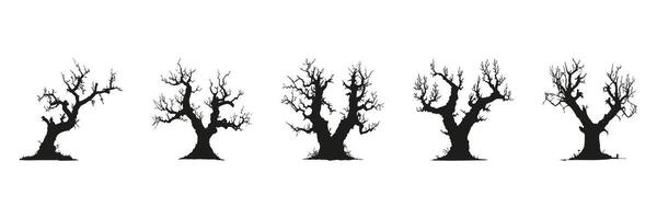 Bare Tree Silhouettes In Icon Set. Seasonal Change And Nature Symbol Collection. Environmental And Botanical Use. Isolated Illustration vector