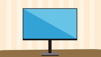 A blank screen on a table with a wooden background vector